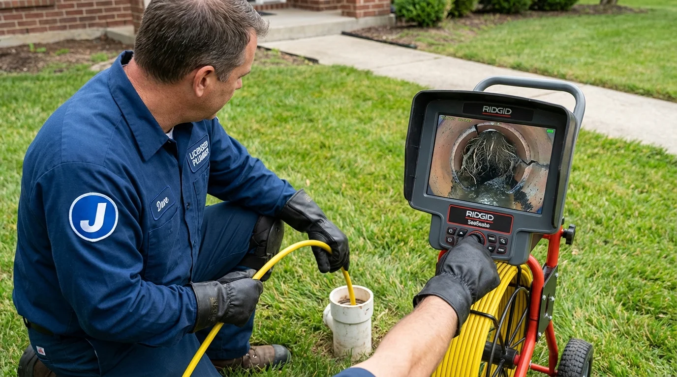 Sewer camera inspection being performed by Johns Plumbing LLC in Turner