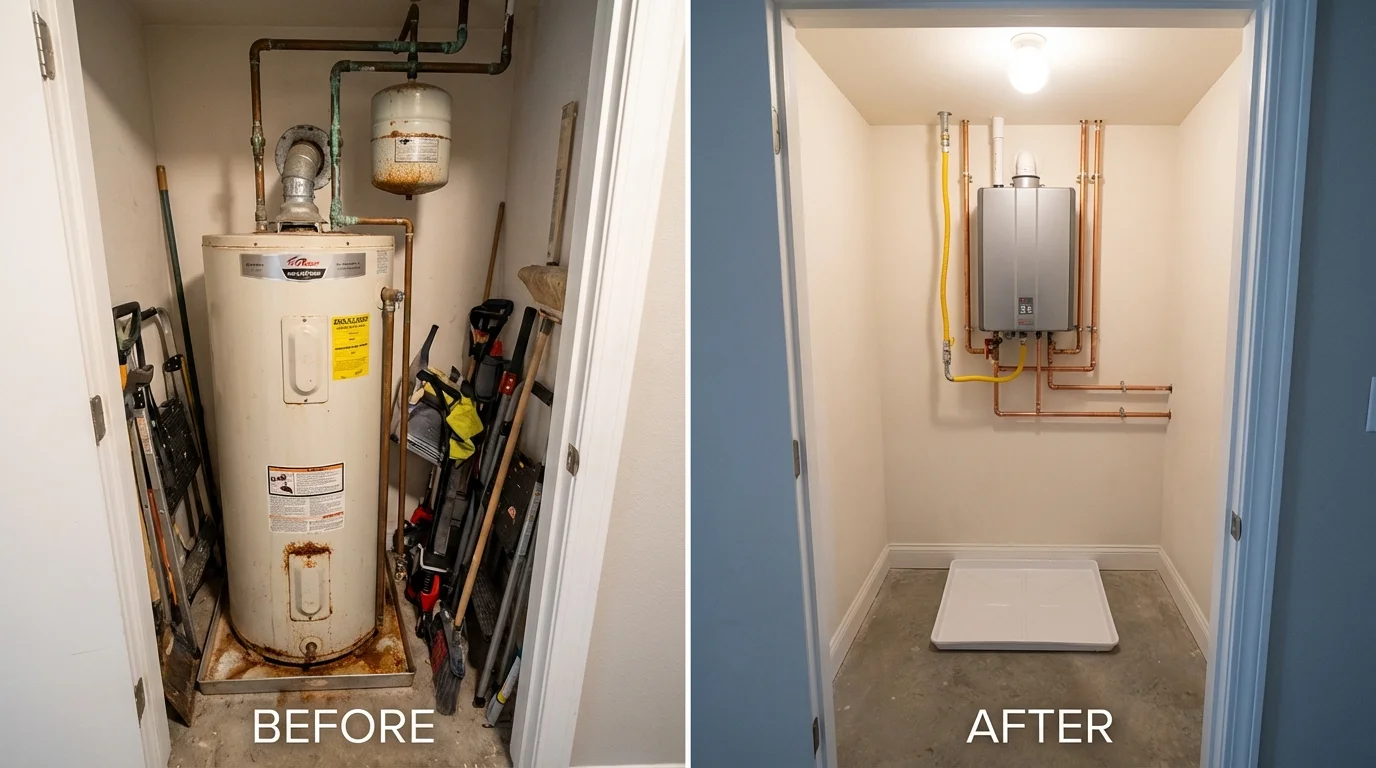 Tank water heater versus wall-mounted tankless unit comparison for Turner, OR homeowners
