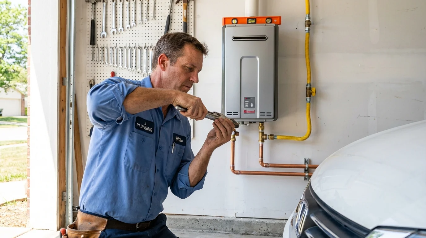 Tankless water heater installation by a Johns Plumbing LLC plumber in Turner