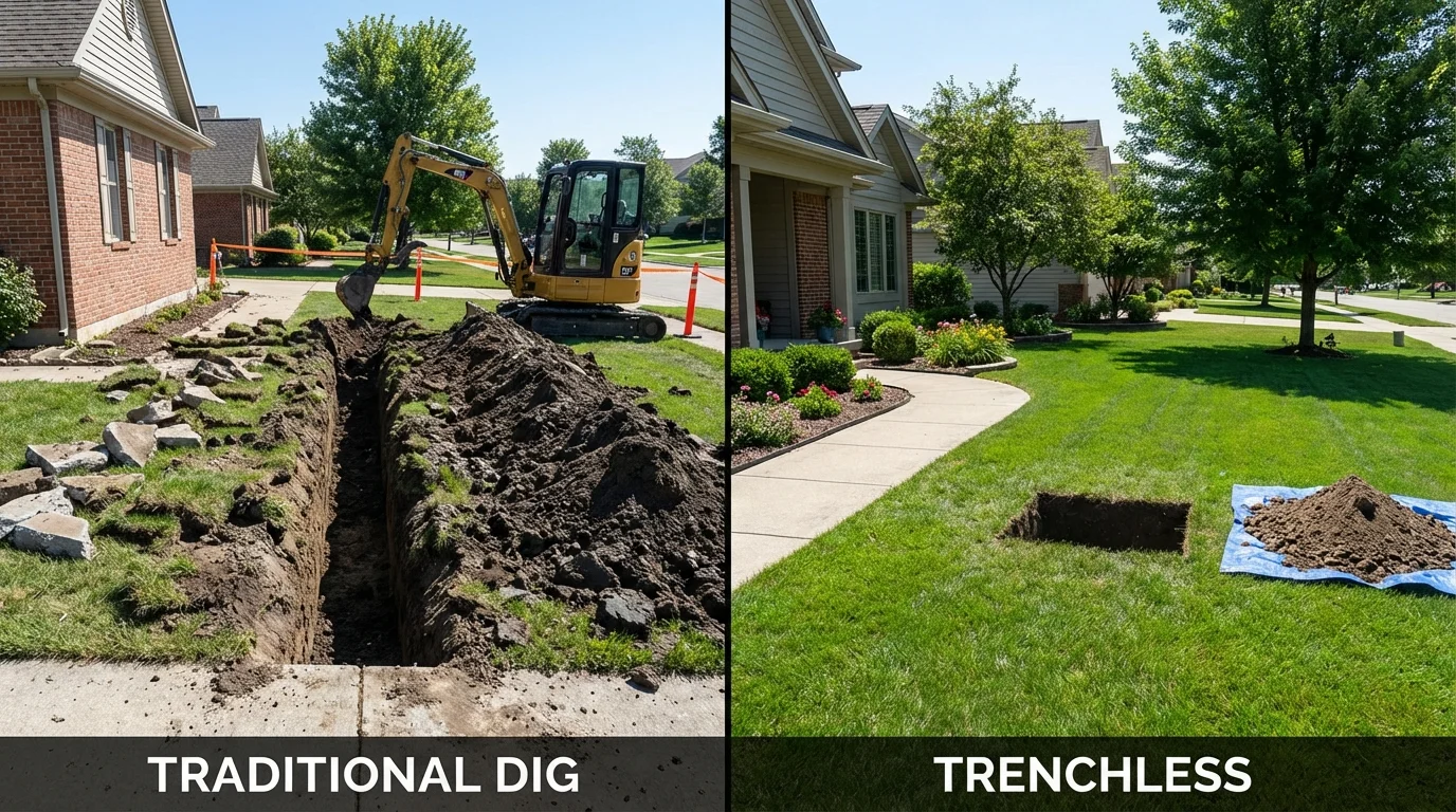 Trenchless sewer repair with minimal yard damage versus traditional excavation in Turner, OR
